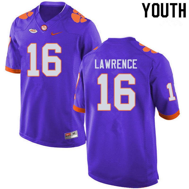 Youth #16 Trevor Lawrence Clemson Tigers College Football Jerseys Sale-Purple